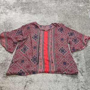 Cato Blouse womens 18/20W Pink Blue 3/4 Sleeve Plus Size Lightweight Ladies Top